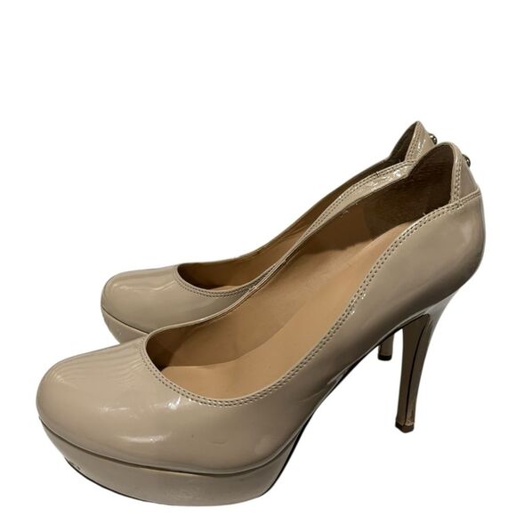 Guess Shoes - Guess Cream/Tan Platform Round Toe Patent Leather+ Stilletto High Heels-size 10M